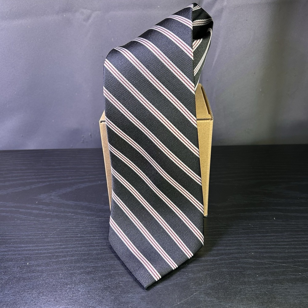 Ashford & Brooks London Mens Handmade Silk Tie Black w/Red White Stripes